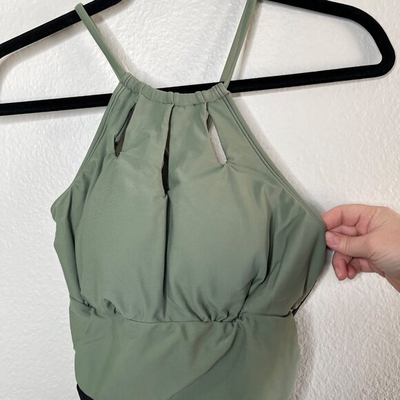 Cupshe Keyhole Tunnelled One Piece Swimsuit Green Black Large - Picture 4 of 8